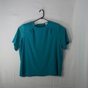 Vintage Christie & Jill Short Sleeve Blouse Womens 2X Plus Blue Preppy